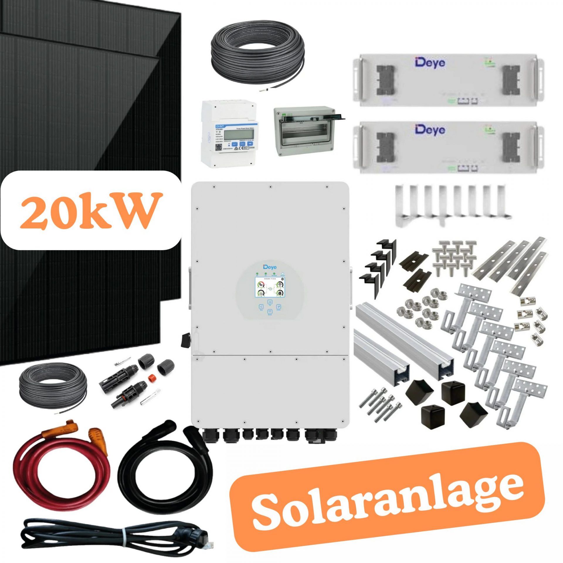 20 kWp Solaranlage Komplettset mit 20 kWh Speicher & Full Black